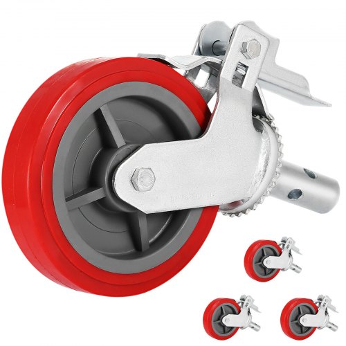 VEVOR Scaffolding Wheels Set of 4, 8\” – Scaffolding Casters Heavy Duty, 3200 Lbs Per Set – Locking Stem Casters with Brake, Red Polyurethane – Replac