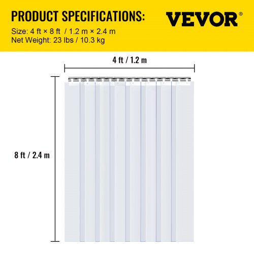 VEVOR 4' x 7' Strip Curtain Door 48" x 84" Cooler Freezer Walk In 8" Vinyl PVC 