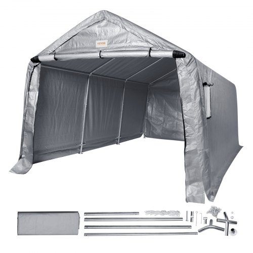 VEVOR Weather-Resistant Storage Tent, 10x15x8ft Durable Instant Shelter Canopy for Vehicles & Equipment with Easy Access Zip Door and Airflow Windows, Ideal for Outdoor Use