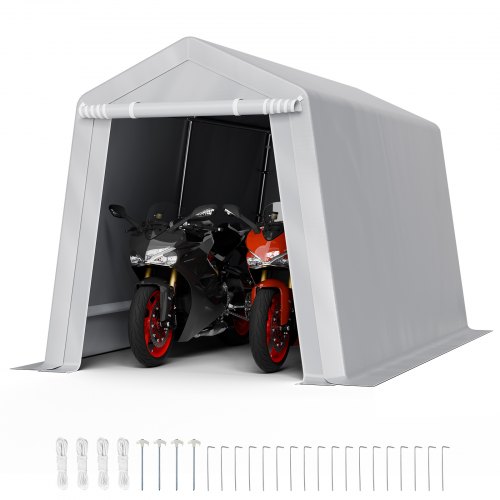 

VEVOR Outdoor Storage Shed, 7 x 12 ft Portable Storage Tent with Roll-up Door, Waterproof Canopy Shed Shelter, Heavy Duty Frame, Patio Garage Carport for Motorcycle, Lawn Mower, Bike, Grey