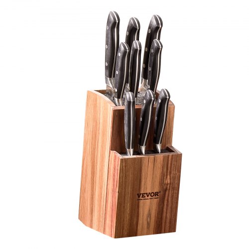 

VEVOR Universal Knife Holder, Acacia Wood Knife Block Without Knives, Two-Tier Knife Storage Stand with PP Brush, Extra Large Multifunctional Wooden Knife Organizer, Knife Rack for Kitchen Counter