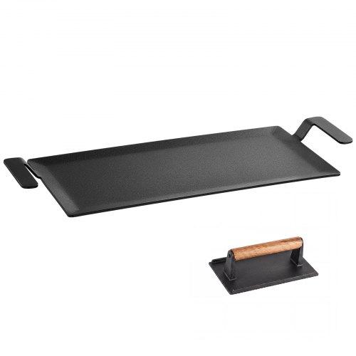 Vevor Carbon Steel Griddle 17X9 In Flat Top Pre-Seasoned Plate Handle, For BBQ Eggs Burgers, Non-Stick, Portable Rectangular Family Cookware With Meat-image