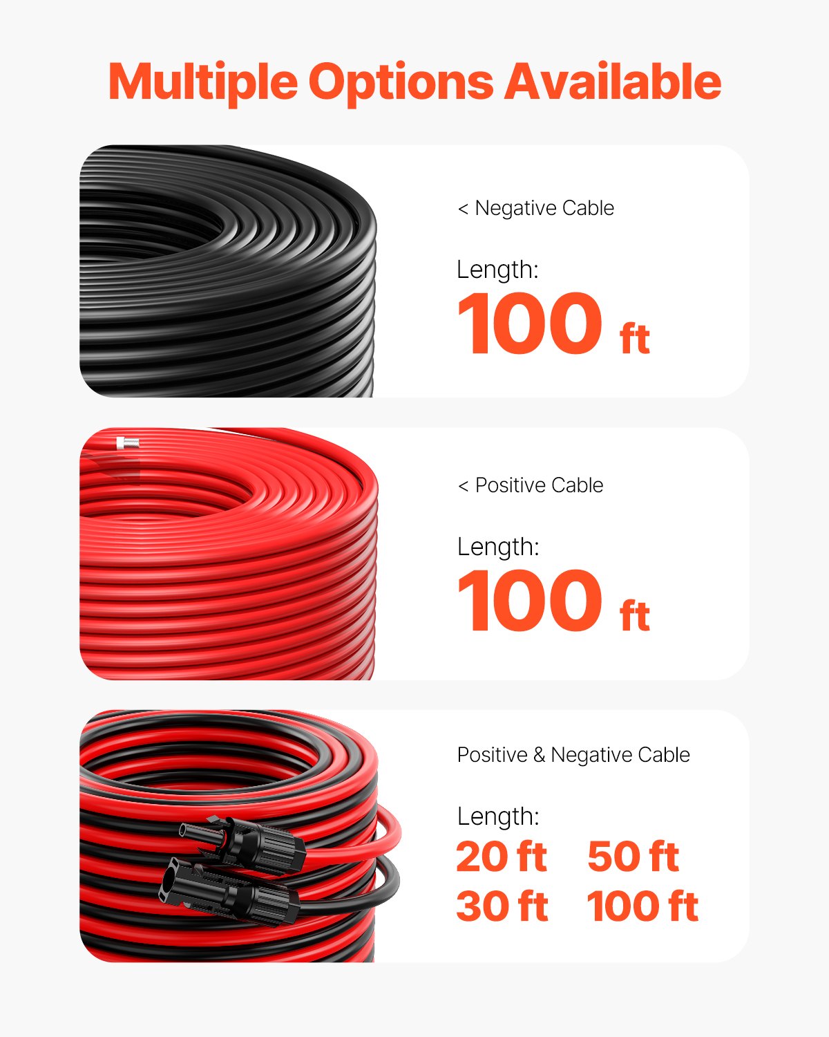 VEVOR 30,48m päikesepaneeli pikenduskaabel, 30,48 m, 10 AWG, punane