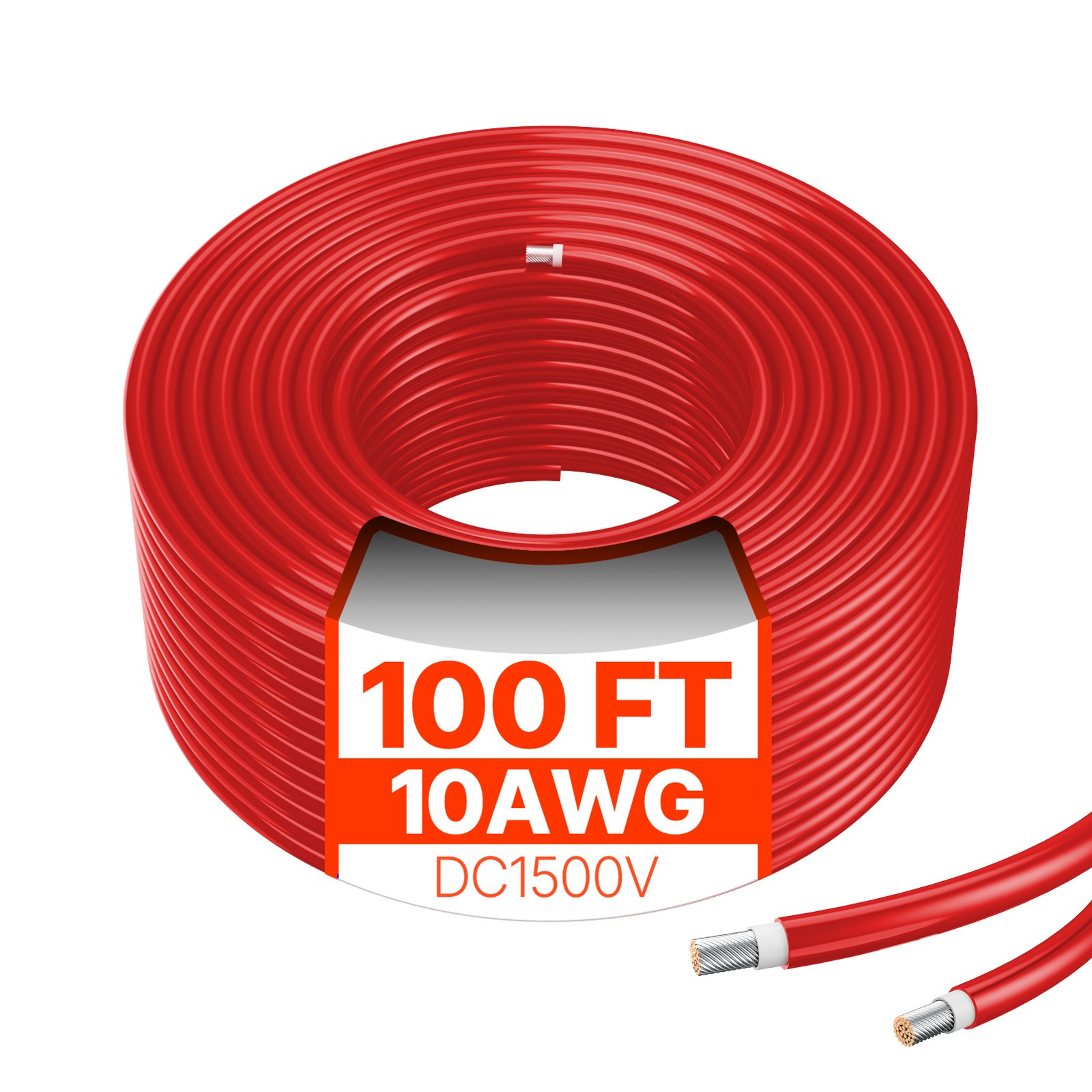 VEVOR 30,48m päikesepaneeli pikenduskaabel, 30,48 m, 10 AWG, punane