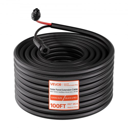 

VEVOR 30.48M Solar Panel Extension Cable, 10 AWG, Solar Panel Wire with Flame Retardant Protective Sleeving, Female and Male Connectors, IP67 Waterproof PV Wire, for Outdoor Automotive RV, Black & Red