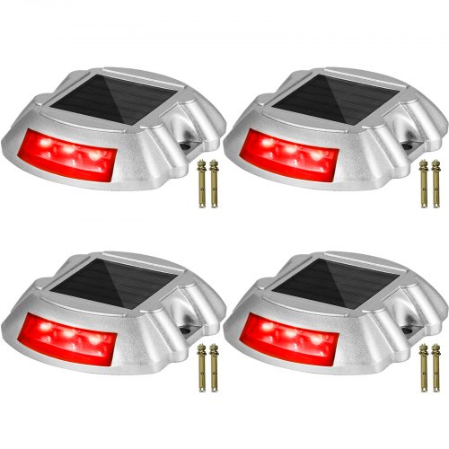Driveway Lights, Solar Dock Lights 4-pack Led Pathway Lights W/switch Button Red