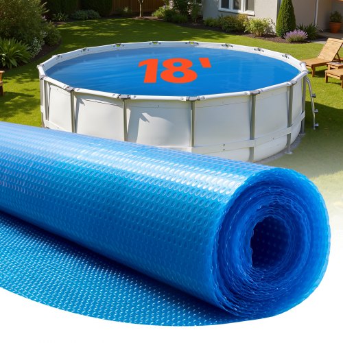 

VEVOR Solar Pool Cover, 18 ft Round Pool Bubble Cover, 12 Mil Pools Solar Blanket with Bubble & PE Material, Daytime Heat Absorption, Nighttime Heat Retention, Heat Retaining Solars Covers, Blue