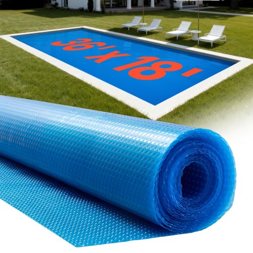 

VEVOR Solar Pool Cover, 36 x 18 ft Rectangle Pool Bubble Cover, 8 Mil Pools Solar Blanket with Bubble & PE Material, Daytime Heat Absorption, Nighttime Heat Retention, Heat Retaining Solars Covers, Blue