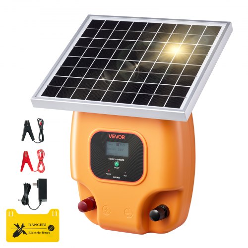 VEVOR Solar Fence Charger,  0.6J 8kV Solar Powered Fence Charger, 1.86 Miles Range, Electric Fence Energizer Kit, Keep Out Predators, 4-5 Days Runtime, for Livestock, Poultry, Garden Protection