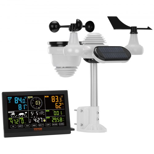 VEVOR 7-in-1 Wireless Weather Station, 19 cm (7.5-inch) Large Color Display, Digital Home Weather Station Indoor Outdoor, for Temperature Humidity Wind Speed/Direction Rain UV, with Forecast Data, Alarm, Alerts