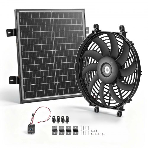 VEVOR Gable Mount Fan, 12 inch Solar-Powered Attic Vent Exhaust Fan Black, 1300 CFM Cooling & Ventilation for Roof, Greenhouse, Garage, Shop, with Thermostat & Mounting Brackets, Lightweight PP