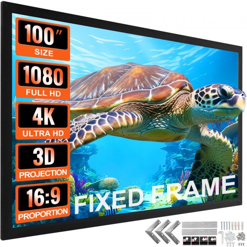 

VEVOR 100Inch Diagonal Projector Screen 16:9 4K HD Projector Aluminum Frame Portable Projector Screen Wall Mount for Home Threater Outdoor Use(100inch)