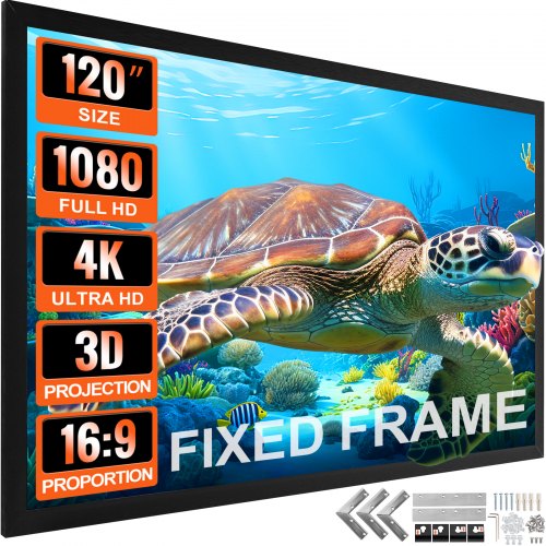 VEVOR 120Inch Projection Screen 16:9 4K HDTV Movie Screen Fixed Frame 3D Projector Screen for 4K HDTV Movie Theater Outdoor Use(120inch)
