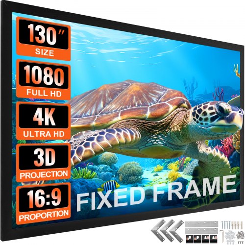 

VEVOR 130Inch Projection Screen 16:9 4K HDTV Movie Screen Fixed Frame 3D Projector Screen for 4K HDTV Movie Theater Outdoor Use(130inch)