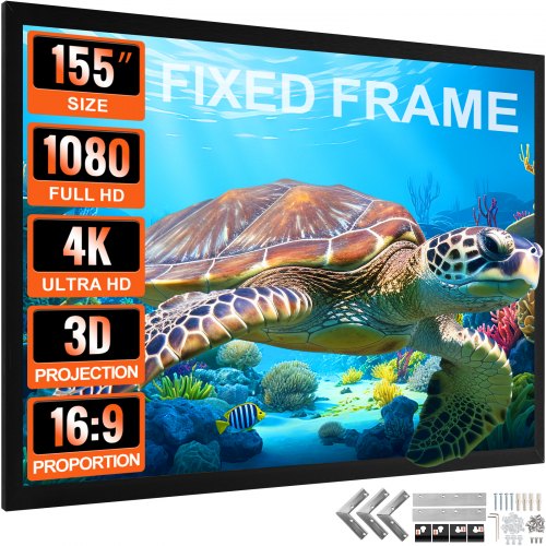

VEVOR Projector Screen Fixed Frame 155inch Projector Screen 16:9 4K HD Movie Screen Wall Mounted for Movie Theater Home