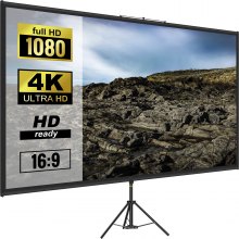 VEVOR Tripod Projector Screen with Stand 100inch 4K HD 16:9 Home Cinema Portable