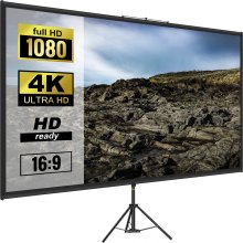 VEVOR Tripod Projector Screen with Stand 90 inch 16:9 4K HD Projection Screen Stand Wrinkle-Free Height Adjustable Portable Screen for Projector Indoor & Outdoor for Movie, Home Cinema, Gaming, Office