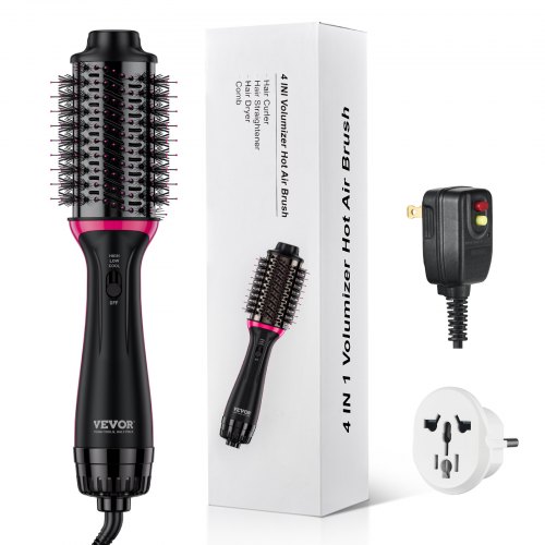 

VEVOR Hair Blow Dryer Brush, 4 in 1 Ionic Hair Styler and Volumizer with Electroplated Titanium & 2.56" Ceramic Coating Oval Barrel, Dual Voltage 110V/240V Hot Air Styling Brush for Salon Home Travel