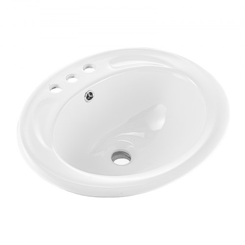 

VEVOR Semi Recessed Bathroom Sink, 19.09 x 16.73 Inch Oval White Ceramic Vessel Sink with Overflow Hole and 3 Faucet Holes, Drop in Modern Lavatory Vanity Bath Wash Bowl Basin, Ideal for Small Spaces