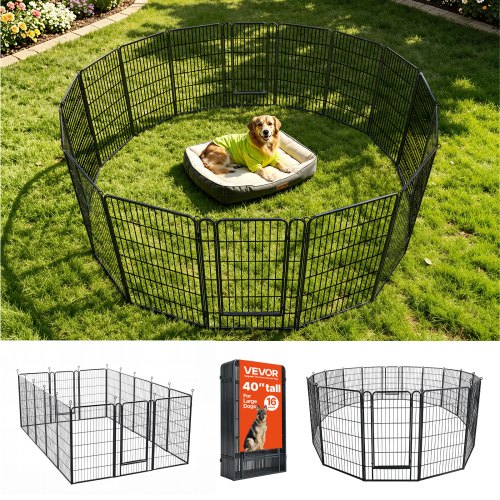 

VEVOR Dog Playpen 40 Inch 16 Panels Foldable Metal Exercise Pen Pet Fence, Indoor/Outdoor Heavy Duty Puppy Crate Kennel with Door for Large/Small Dogs and Cats, Portable for RV Camping, Yard, Black