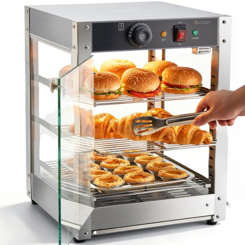 

VEVOR 3-Tier Commercial Food Warmer Display, 800W Food Display Warmer with LED Light, Adjustable Shelf and Stainless Steel Frame, 86℉~185℉ Air Heating, 34L for Hamburger, Pizza, Bread, Fried Chicken