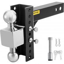 VEVOR Adjustable Trailer Hitch, 6" Rise & Drop Hitch Ball Mount 2.5" Receiver Solid Tube 22,000 LBS Rating, 2 and 2-5/16 Inch Stainless Steel Balls w/ Key Lock, for Automotive Trucks Trailers Towing