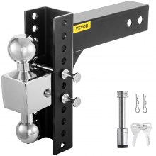 VEVOR Adjustable Trailer Hitch, 8" Rise & Drop Hitch Ball Mount 2.5" Receiver Solid Tube 22,000 LBS Rating, 2 and 2-5/16 Inch Stainless Steel Balls w/ Key Lock, for Automotive Trucks Trailers Towing
