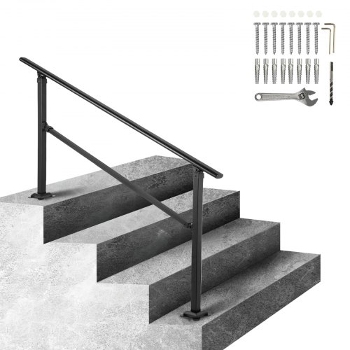 

VEVOR Outdoor Stair Railing, Fits for 1-4 Steps Transitional Wrought Iron Handrail, Adjustable Exterior Stair Railing, Handrails for Concrete Steps with Installation Kit, Matte Black Outdoor Handrail