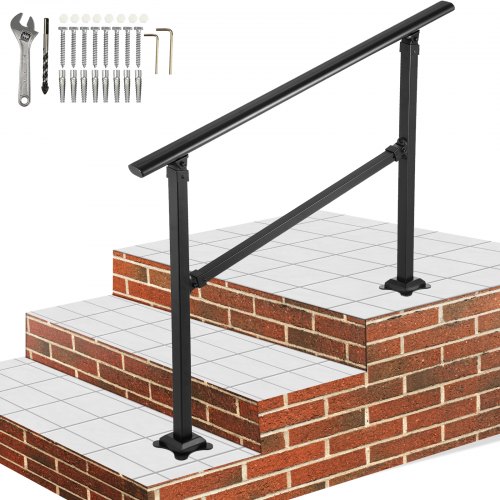 VEVOR Iron Handrail Stair Railing Hand Rail Kit Fit for 1-3 Steps Outdoor Black