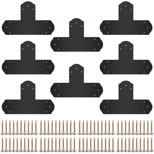 VEVOR Black T Bracket, 6'' X 6'', 8 PCs Black Powder-Coated T Mending Plate, 16 Gauge Steel T-Shaped Tie Flat Connector With Screws Set, Post To Beam