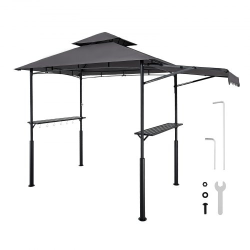 8'x5' Reinforced BBQ Grill Gazebo Canopy with Shelf & Awning Double-Tiered Top