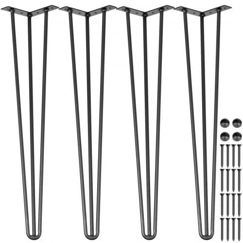 VEVOR Hairpin Table Legs 18" Black Set of 4 Desk Legs 880lbs Load Capacity (Each 220lbs) Hairpin Desk Legs 3 Rods for Bench Desk Dining End Table Chairs Carbon Steel DIY Heavy Duty Furniture Legs