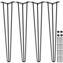 VEVOR Hairpin Table Legs 24" Black Set of 4 Desk Legs 880lbs Load Capacity (Each 220lbs) Hairpin Desk Legs 3 Rods for Bench Desk Dining End Table Chairs Carbon Steel DIY Heavy Duty Furniture Legs