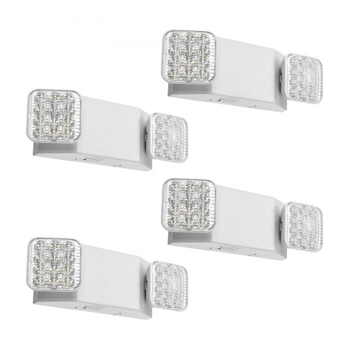 

VEVOR 4 Pack Emergency Lights for Business, with Battery Backup, Commercial LED Emergency Exit Lighting Fixtures, AC 120/277V, with Two Square Head Adjustable, 90-Minute Backup, for Business, White