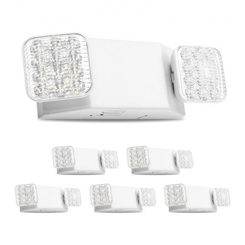 

VEVOR 6 Pack Emergency Lights for Business, with Battery Backup, Commercial LED Emergency Exit Lighting Fixtures, AC 120/277V, with Two Square Head Adjustable, 90-Minute Backup, for Business, White