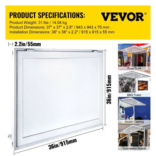 36 x 36" Concession Stand Trailer Serving Window Awning Food Truck Service Door 