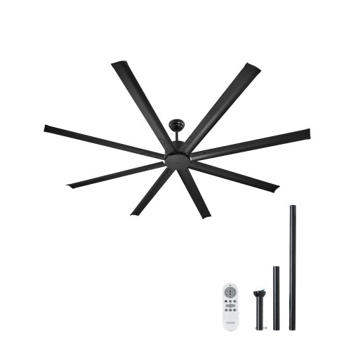

VEVOR 213 cm Ceiling Fan No Light, 6-Speed Remote Control, Aluminum 8-Blade, Reversible DC Motor, Modern Low Profile Flush Mount Exterior Fan for Bedroom, Living Room, Patio, Indoor/Outdoor, Black
