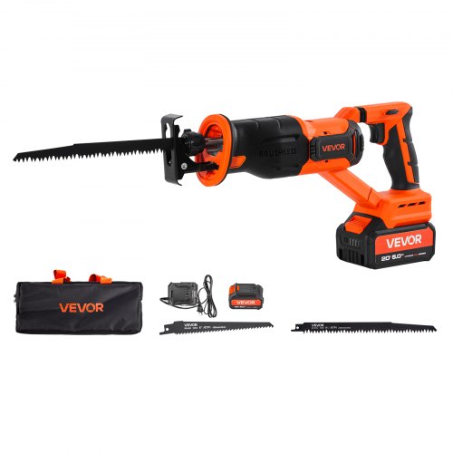

VEVOR Cordless Reciprocating Saw, 20 V, 3000 SPM Variable Speed, 1 inch Stroke Length, Electric Reciprocating Saw with Battery, Charger, 8 Blades, and Carrying Bag, for Wood and Plastic Cutting