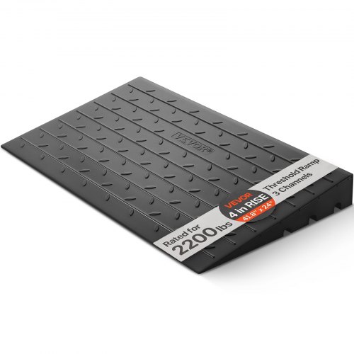Vevor Rubber Threshold Ramp, 4" Rise Threshold Ramp Doorway, 3 Channels Cord Cover Rubber Solid Threshold Ramp, Rubber Angled Entry Rated 2200 Lbs Load Capacity for Wheelchair and Scooter