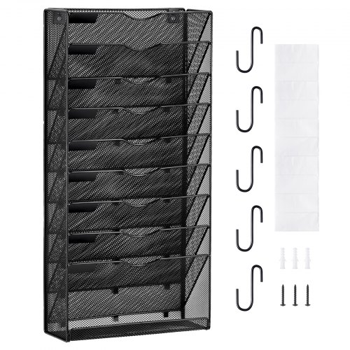 

VEVOR Hanging Wall Files Organizer, 10-Tier Vertical Wall File Holder, Metal Wall Mounted Magazine Mail Paper Document Storage Folder, with Nametag Label, Bottom Flat Tray, for Office Home & School