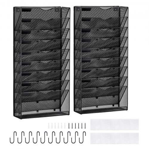 

VEVOR File Wall Rack Mesh Wall File Holder 2-Piece 10 Pockets for Office/School