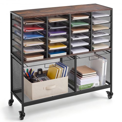 VEVOR Rolling File Cart 24 Slot Mobile Filing Cabinet with Lockable Wheels, for Home Office Classroom, Large Storage Capacity, Hanging File Folder Mail Organizer, with 264.55 lbs / 120 kg Load, Black