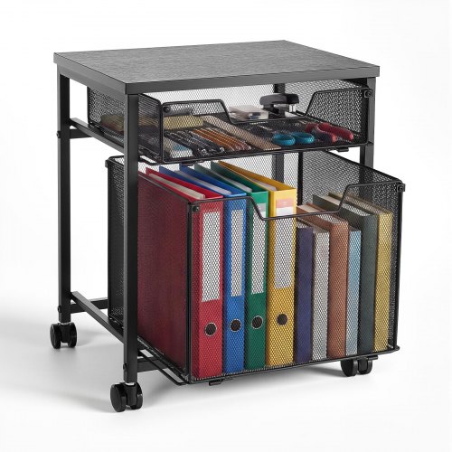 VEVOR Rolling File Cart 2-Tier Mobile Filing Cabinet with Wheels Drawers, for Home Office, Large Storage Capacity, Hanging File Folder Organizer, Easy Mobility, with 45 lbs / 20.5 kg Load, Black
