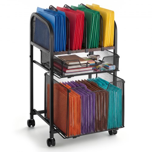 Vevor Rolling File Cart 5-Tier Mobile Filing Cabinet with Wheels Drawers, for Home Office, Large Storage Capacity, Under Desk Hanging File Folder Organizer, with 45 lbs / 20.5 kg Max Load, Black