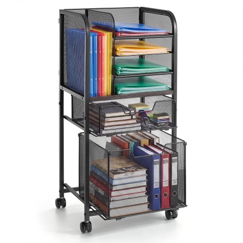 VEVOR Rolling File Cart 6-Tier Mobile Filing Cabinet with Wheels Drawers, for Home Office, Large Storage Capacity, Under Desk Hanging File Folder Organizer, with 45 lbs / 20.5 kg Max Load, Black