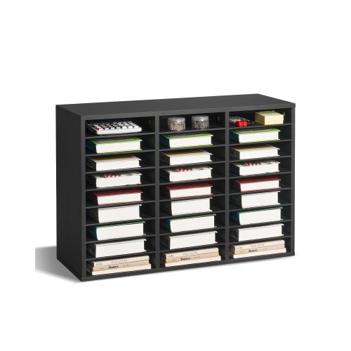 

Wooden Literature Organizer 27 Compartments with Removable Shelves Black