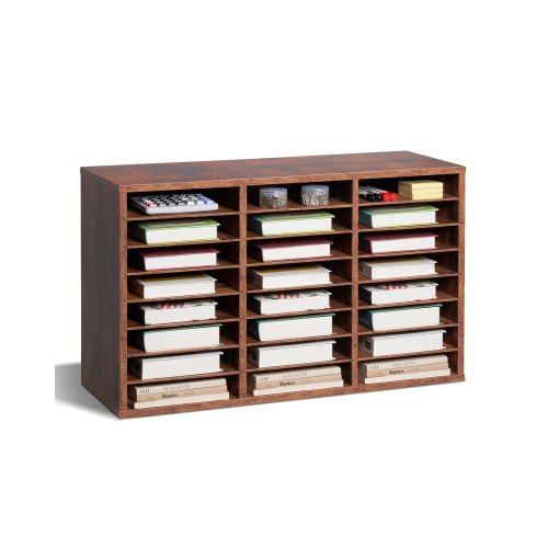 

VEVOR Wooden Literature Organizer 24 Compartments Removable Shelves Dark Brown