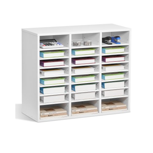 

VEVOR Literature Organizer, 24 Compartments Office Mailbox with Adjustable Shelves, Wooden Mailbox Sorter Medium Density Fiberboard Office Home Classroom Storage for Files, Documents, Papers, White