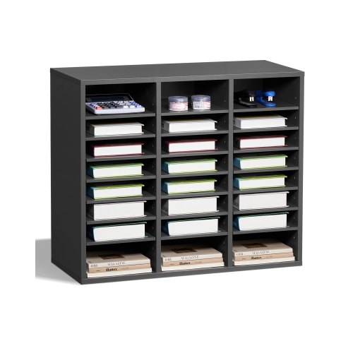 

VEVOR Wooden Literature Organizer 24 Compartments with Adjustable Shelves Grey