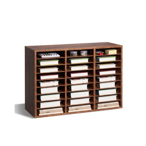 

VEVOR Wooden Literature Organizer 27 Compartments Removable Shelves Dark Brown